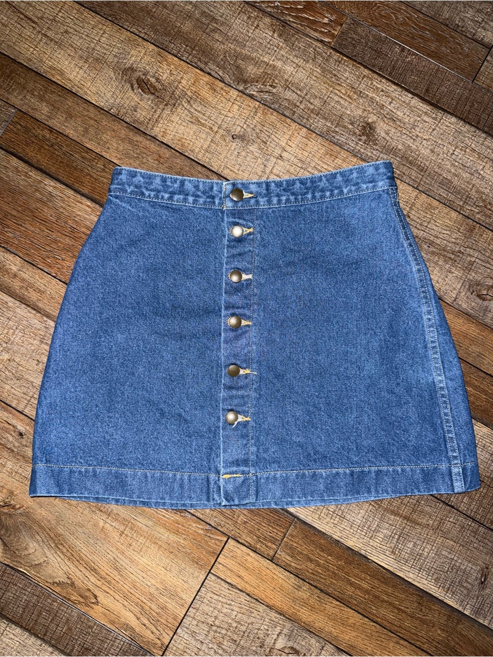 American Apparel Blue Button-Front Denim Mini Skirt large